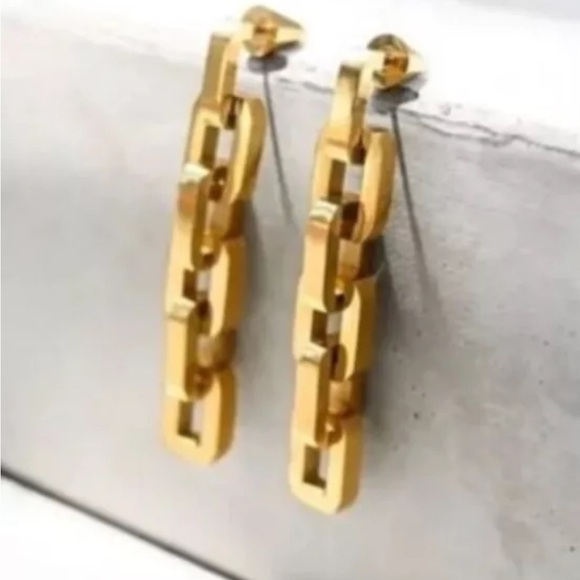 Eddie Borgo Supra Chain Link 12K Gold Finished Earrings New With Tags MSRP $250 - Picture 8 of 10